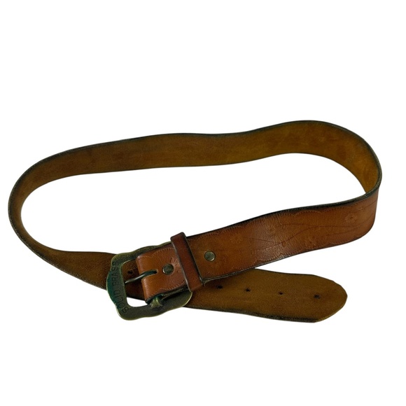 True Vintage Tan Genuine Leather Floral Pattern Belt Unisex 34 main image 5